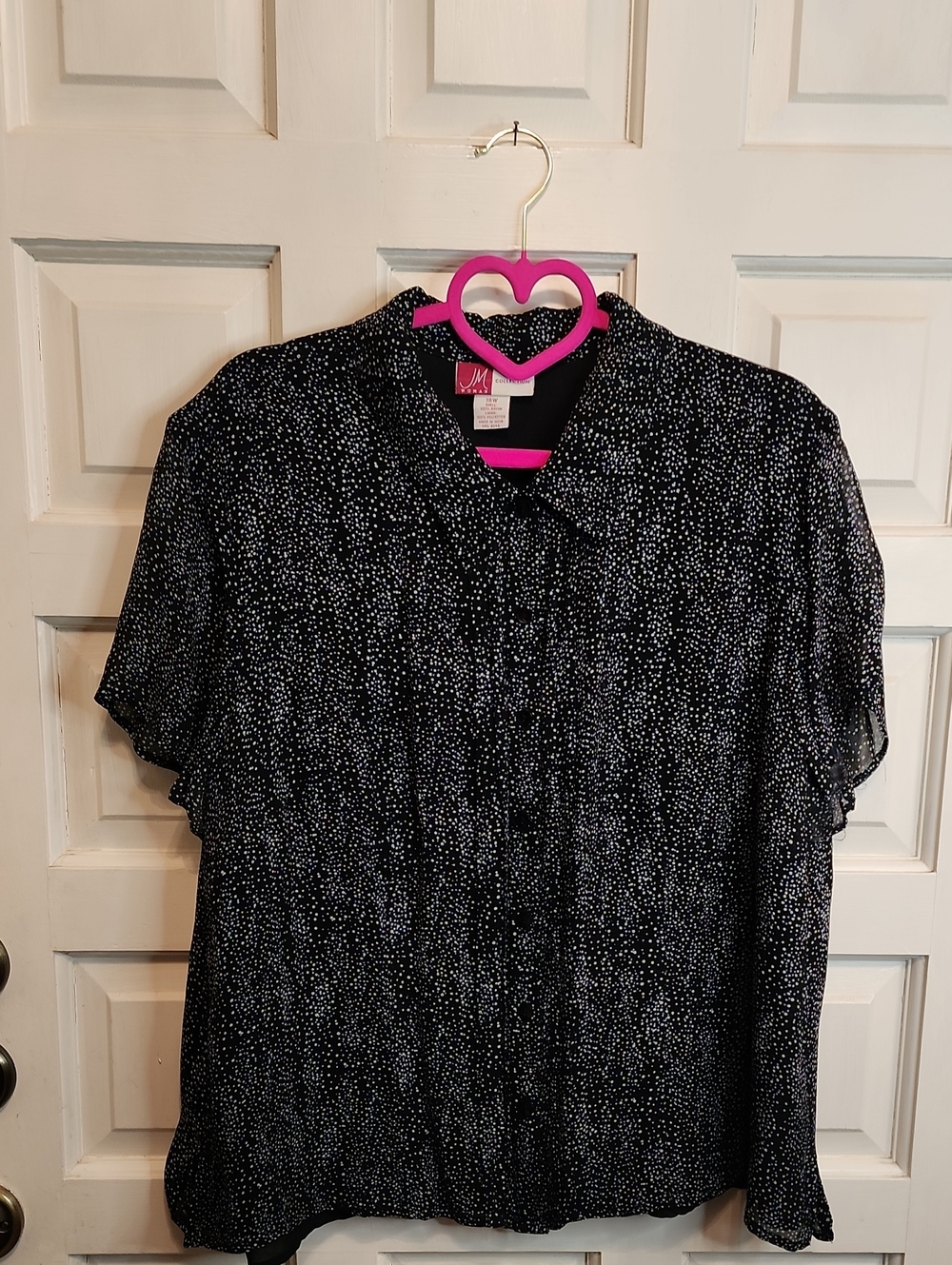 JM Collection Black Speckled Blouse Fully Lined W/ Collar Pleats, Buttons, Slits